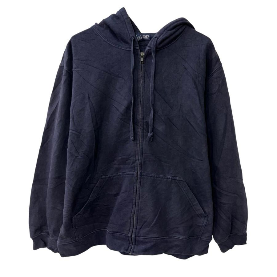90s〜 LANDS' END ジップアップ フーディー L ネイビー ランズエンド
