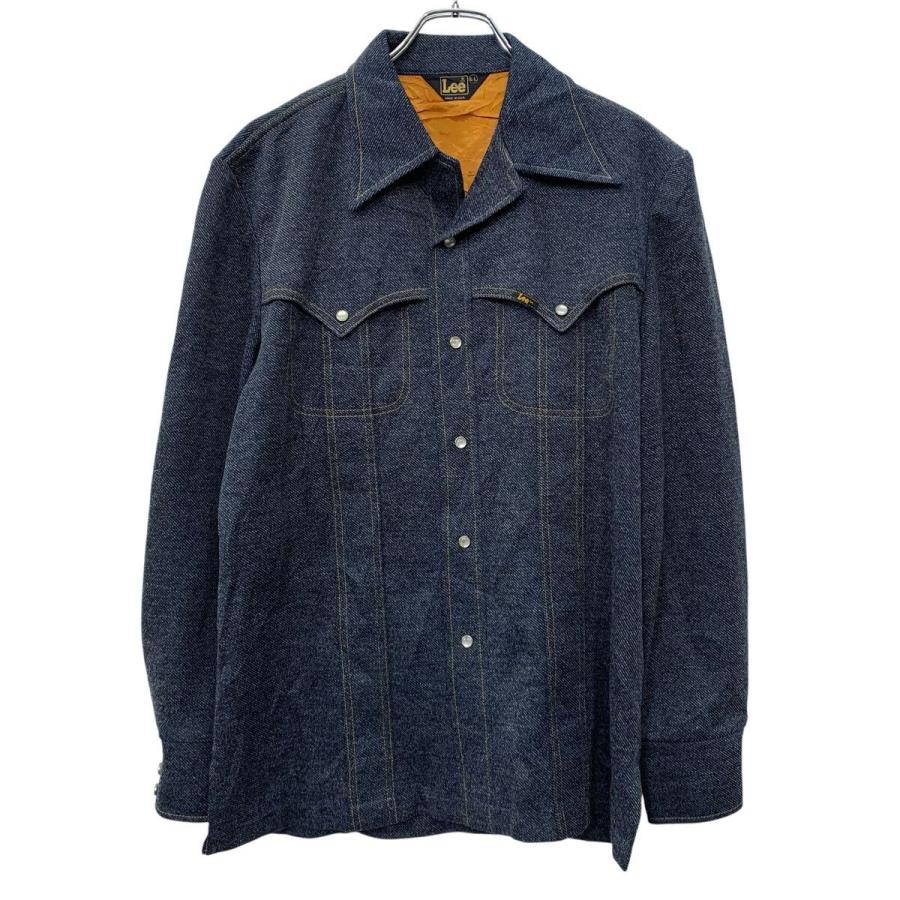70s USA製 Lee 長袖 デニムシャツ L ブルーブラック リー スナップ