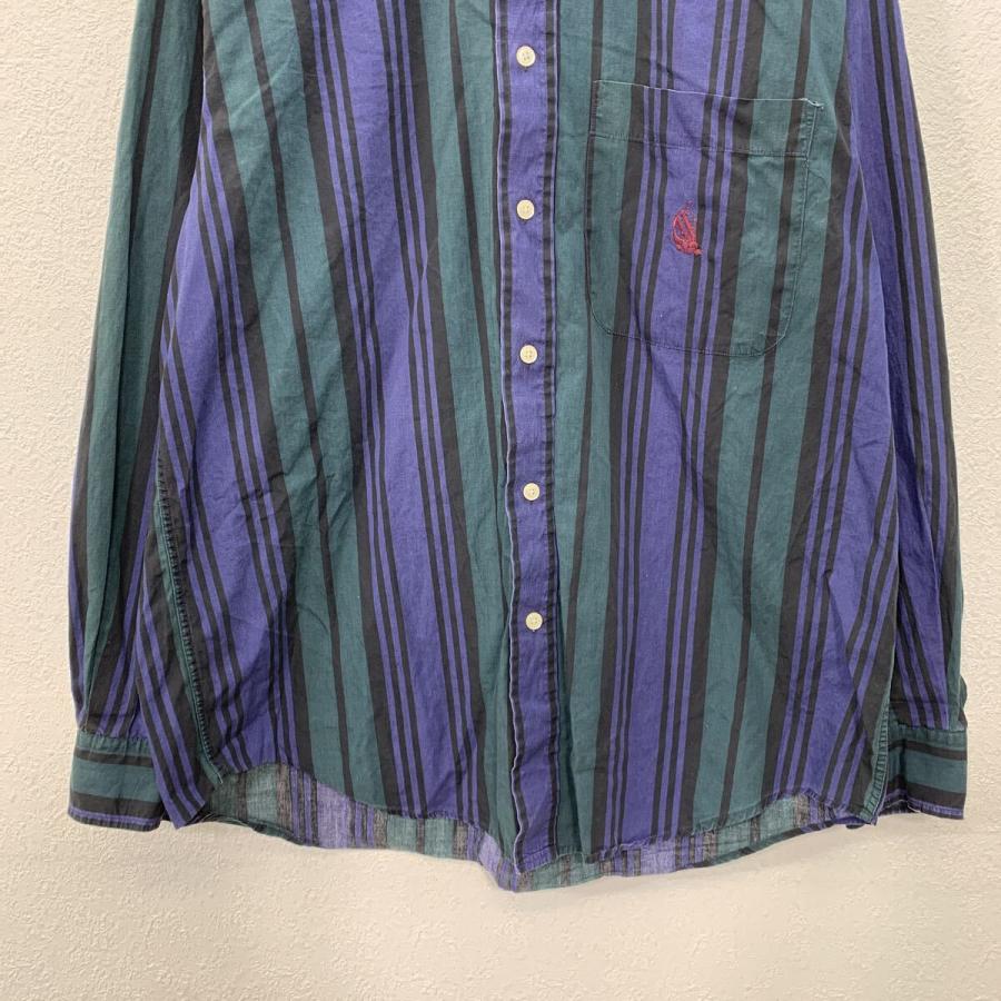 90s nautica 長袖 ストライプシャツ M ブルー グリーン ノーティカ