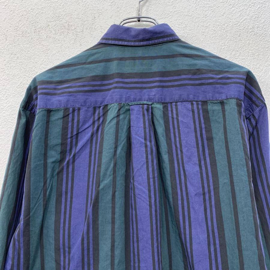 90s nautica 長袖 ストライプシャツ M ブルー グリーン ノーティカ