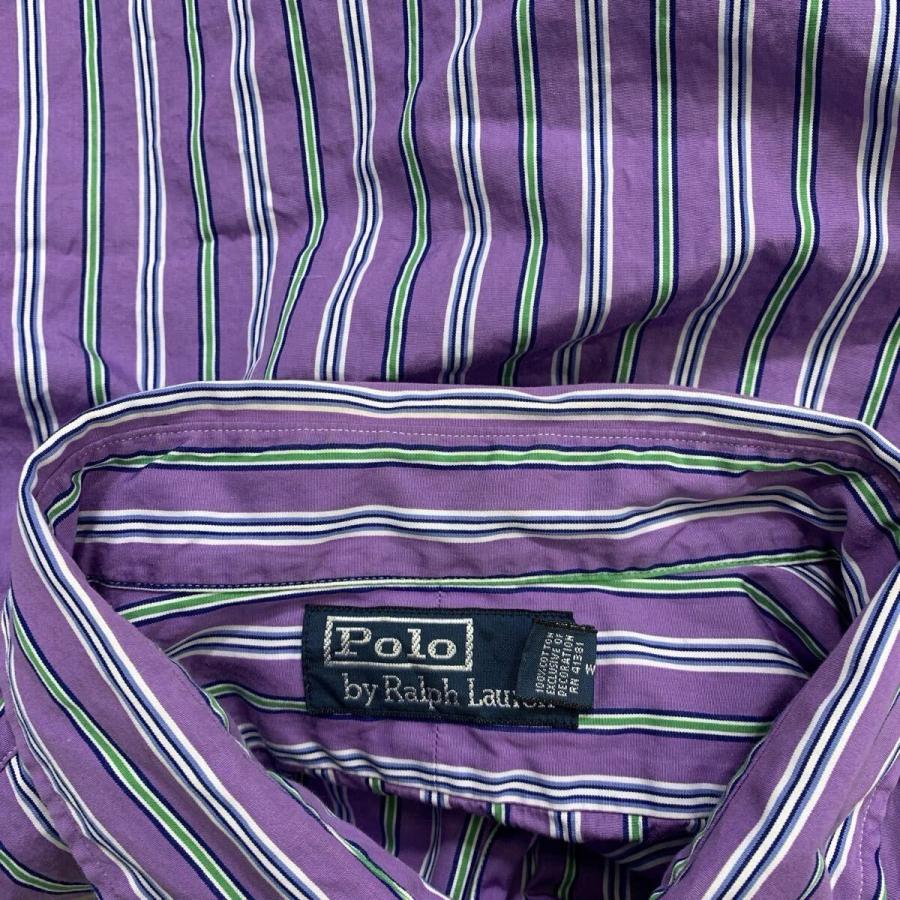 90s Polo by Ralph Lauren 長袖 ストライプシャツ XXL パープル ポロ