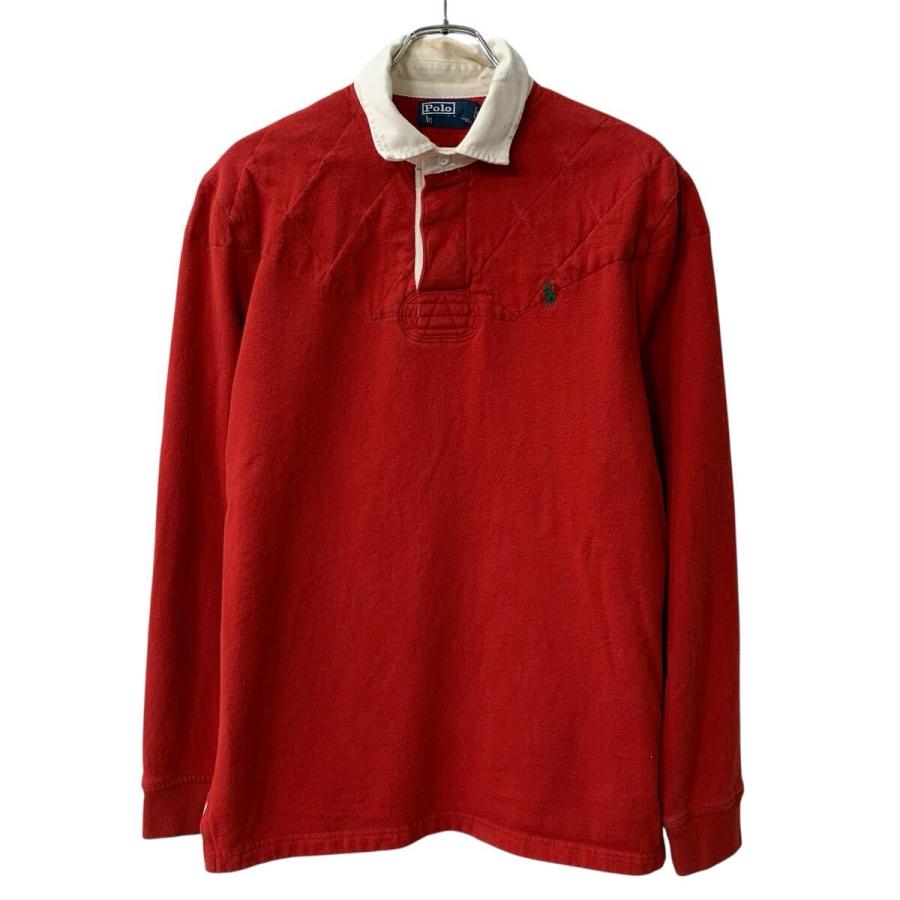 90s Polo by Ralph Lauren スウェットラガーシャツ 90s Polo Ralph Lauren 長袖 ラガーシャツ L レッド ポロラルフ