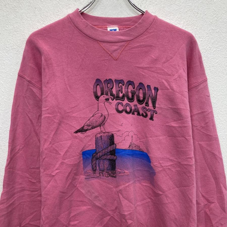80s USA製 RUSSELL ATHLETIC プリントスウェット トレーナー XL ピンク