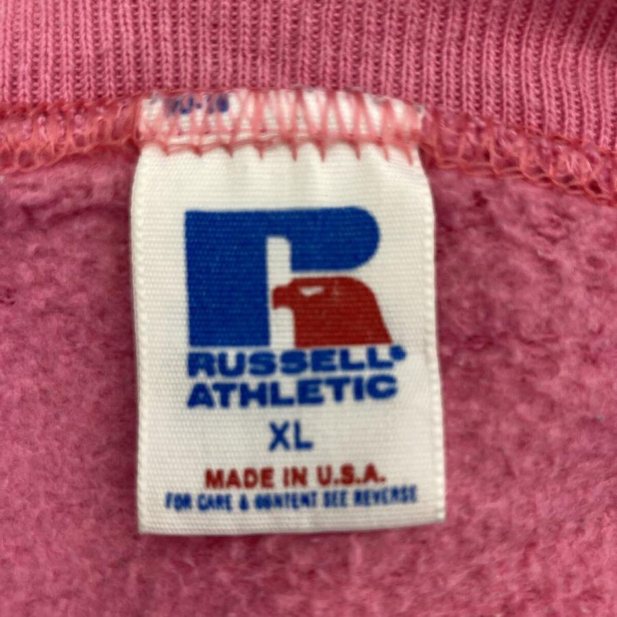 80s russell athletic 3段プリントスウェット 前v 80s USA製 RUSSELL ATHLETIC プリントスウェット トレーナー XL ピンク