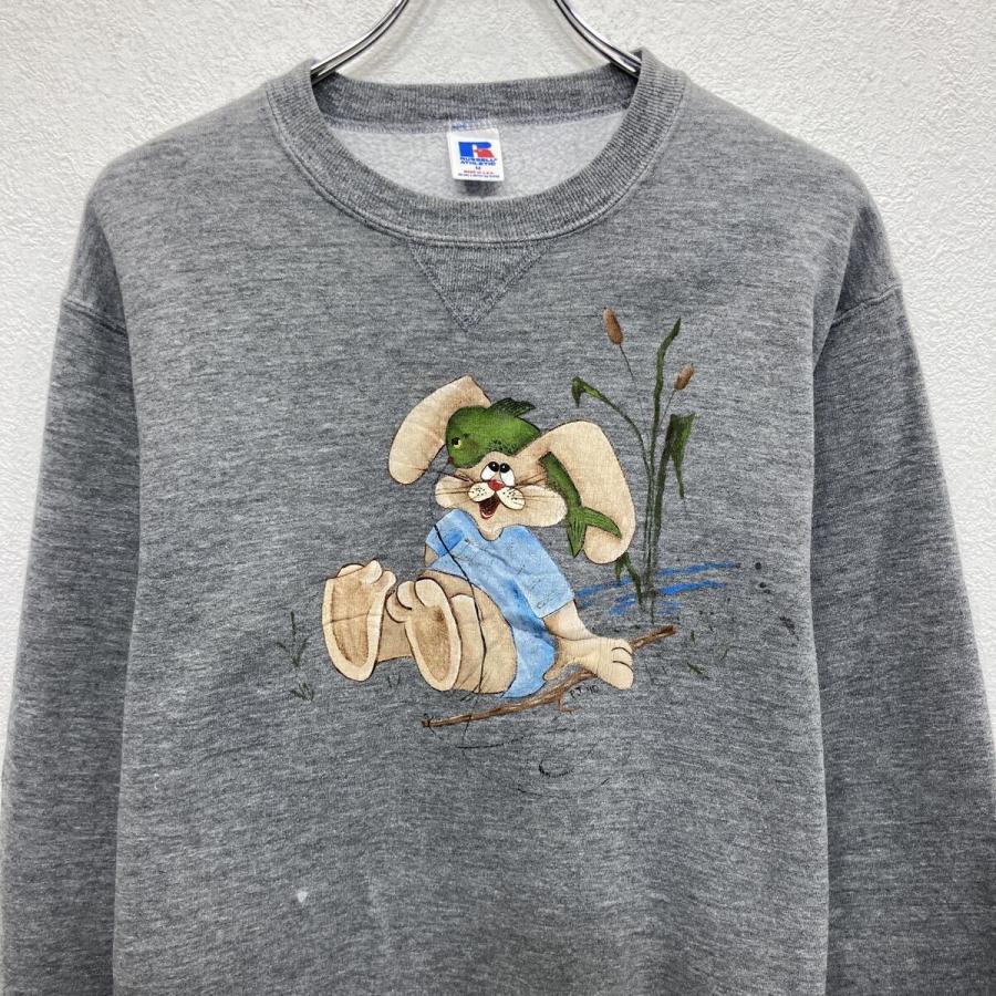 80s USA製 RUSSELL ATHLETIC プリントスウェット トレーナー M グレー 