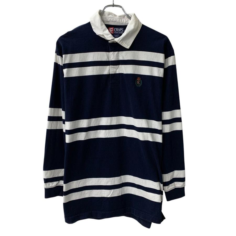 90s CHAPS RALPH LAUREN 長袖 ラガーシャツ M ネイビー ホワイト 