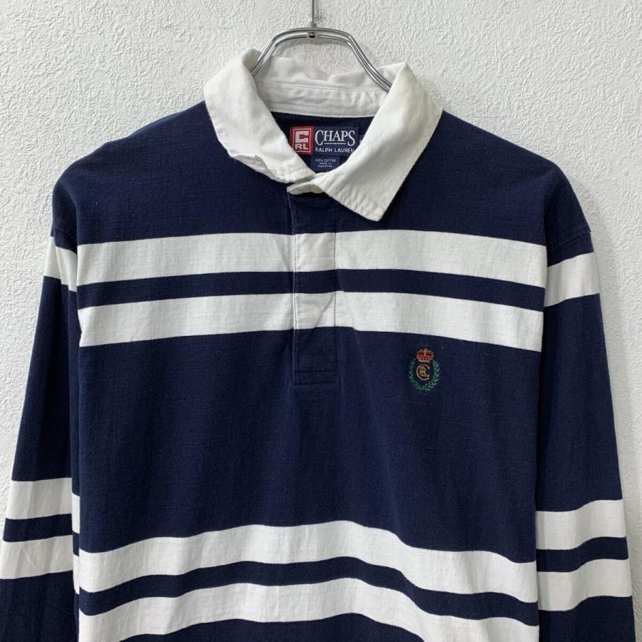 90s CHAPS RALPH LAUREN 長袖 ラガーシャツ M ネイビー ホワイト 