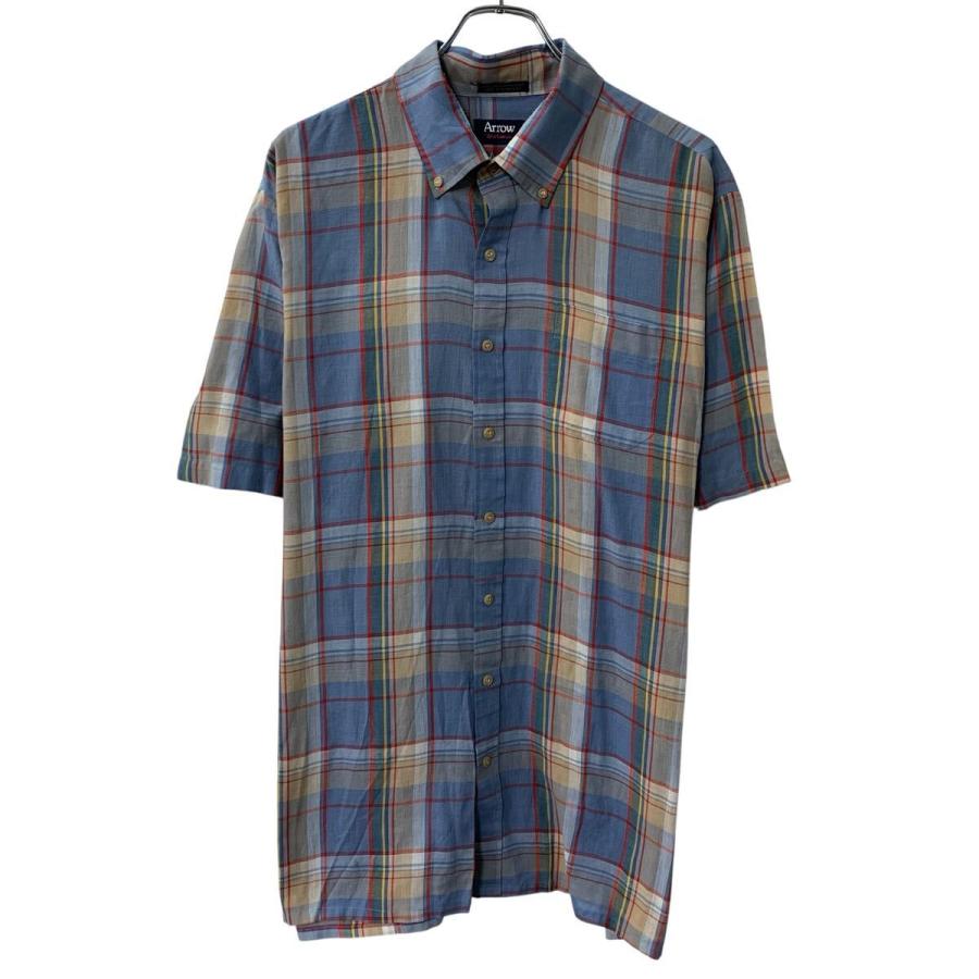 SAILORS 半袖 チェックシャツ 80s 当時物 80s 台湾製 Arrow 半袖 チェックシャツ 2XL ライトブルー マルチカラー