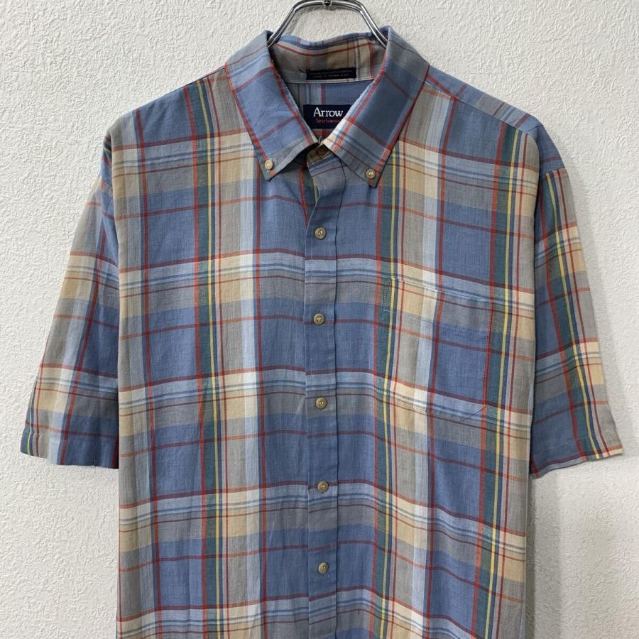 SAILORS 半袖 チェックシャツ 80s 当時物 80s 台湾製 Arrow 半袖 チェックシャツ 2XL ライトブルー マルチカラー