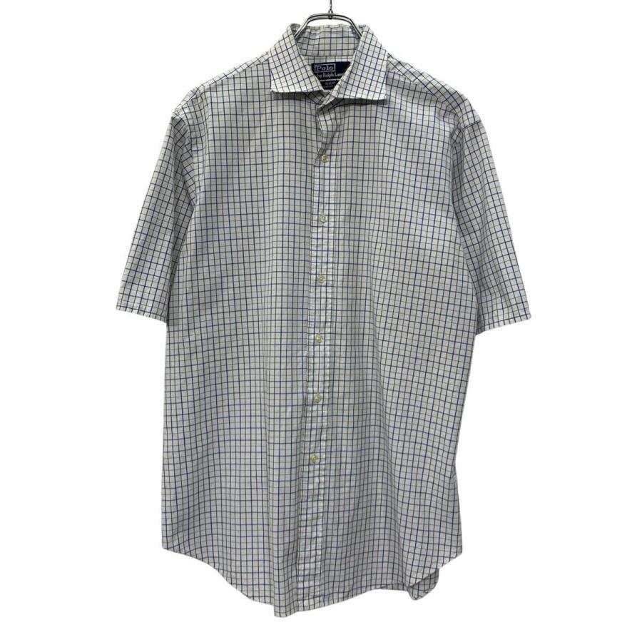 90s Polo by Ralph Lauren 半袖 チェックシャツ L ホワイト ブルー 