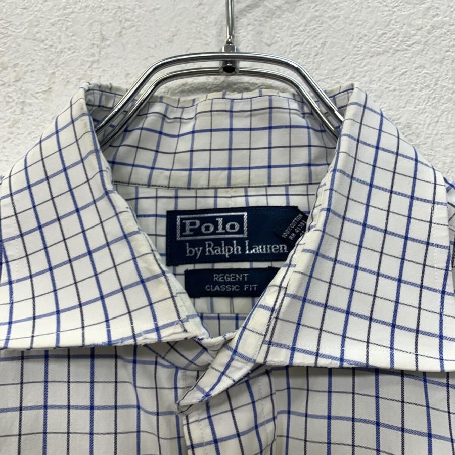 90s Polo by Ralph Lauren 半袖 チェックシャツ L ホワイト ブルー 
