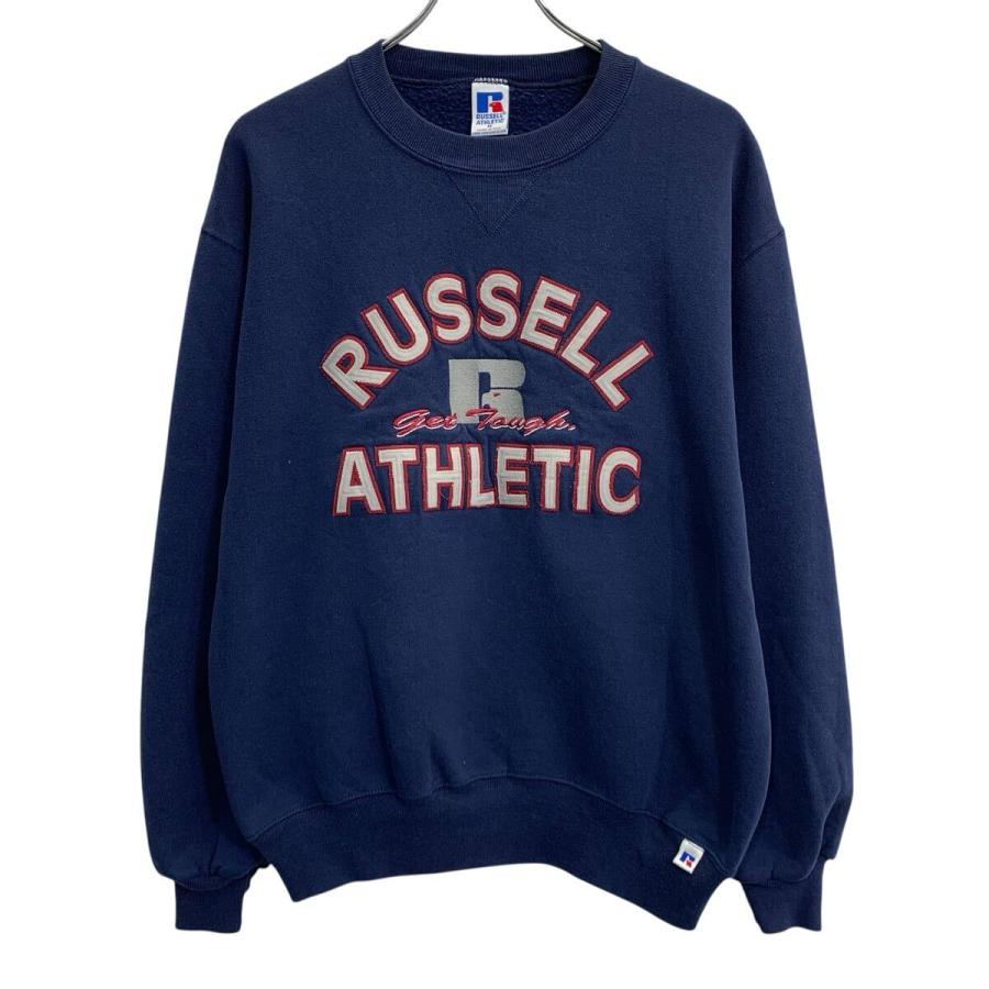 90s USA製 RUSSELL ATHLETIC ロゴスウェット トレーナー M ネイビー 