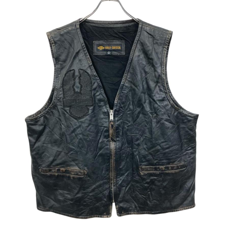 HARLEY DAVIDSON レザーベスト 2XL ブラック ハーレーダビッドソン