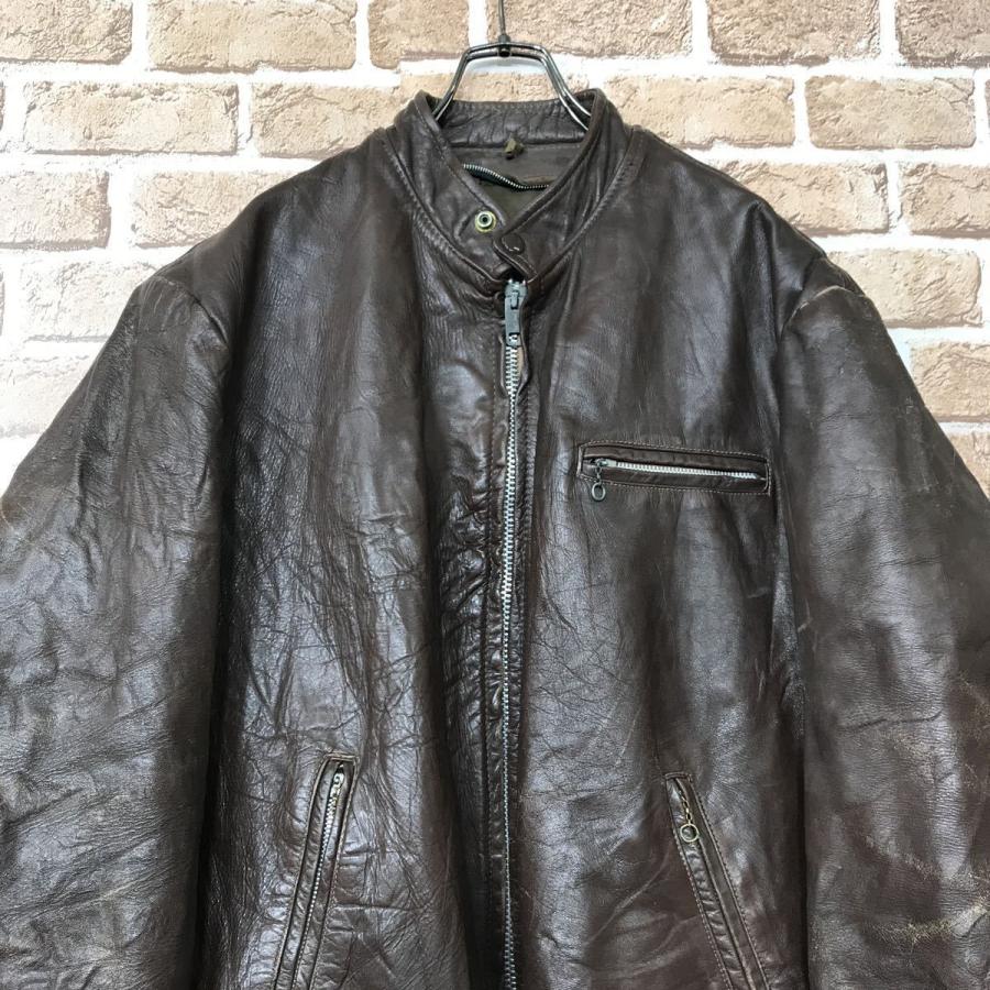 シングルライダース レザージャケット XLサイズ位 革ジャン こげ茶