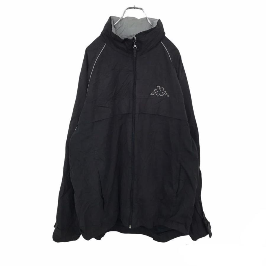 Kappa ナイロンジャケット XL 黒 カッパ スポーツ ワンポイント フード 