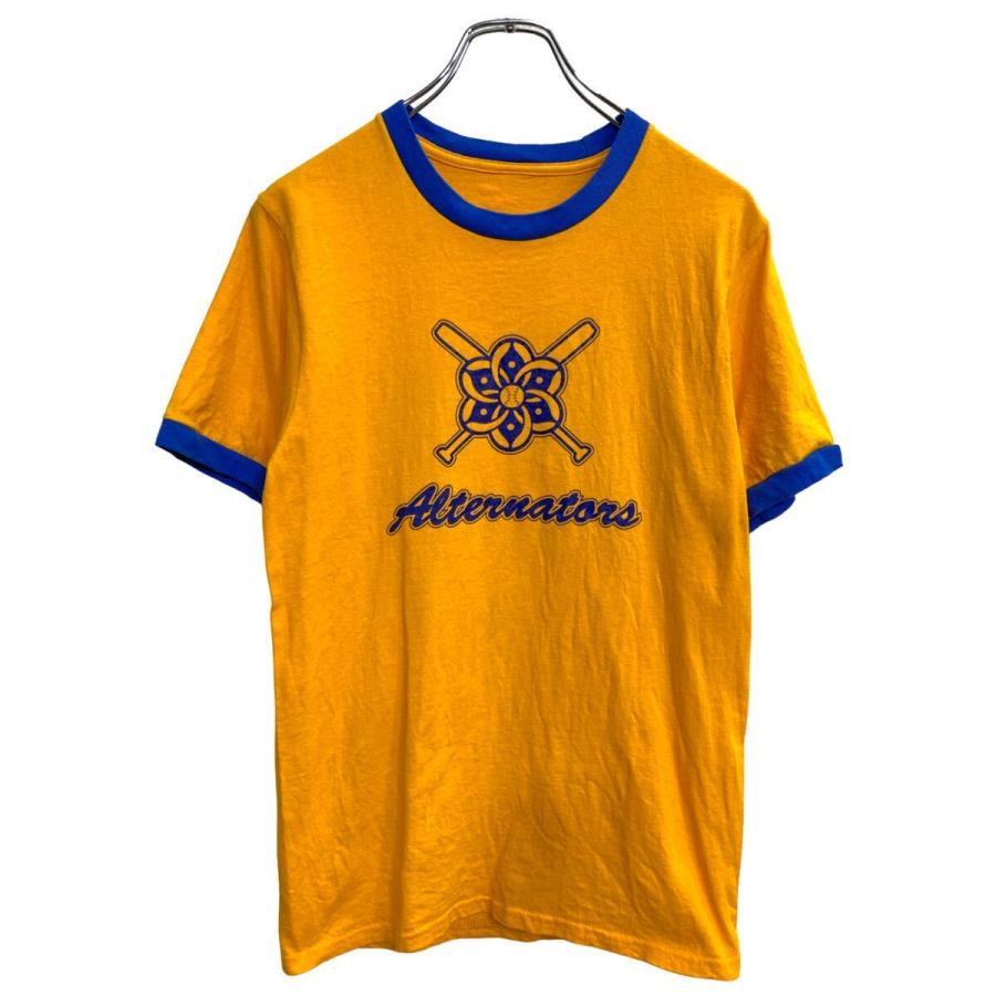 半袖 プリント Tシャツ Mサイズくらい リンガーTシャツ イエロー 古着