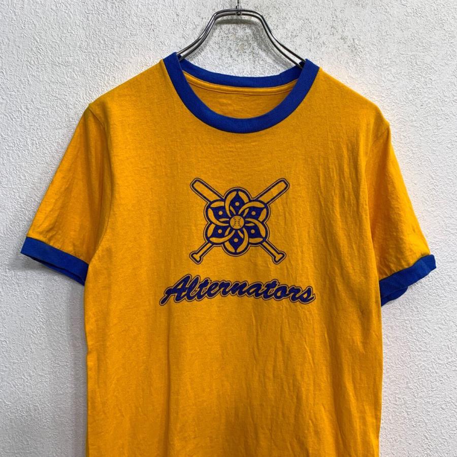 半袖 プリント Tシャツ Mサイズくらい リンガーTシャツ イエロー 古着