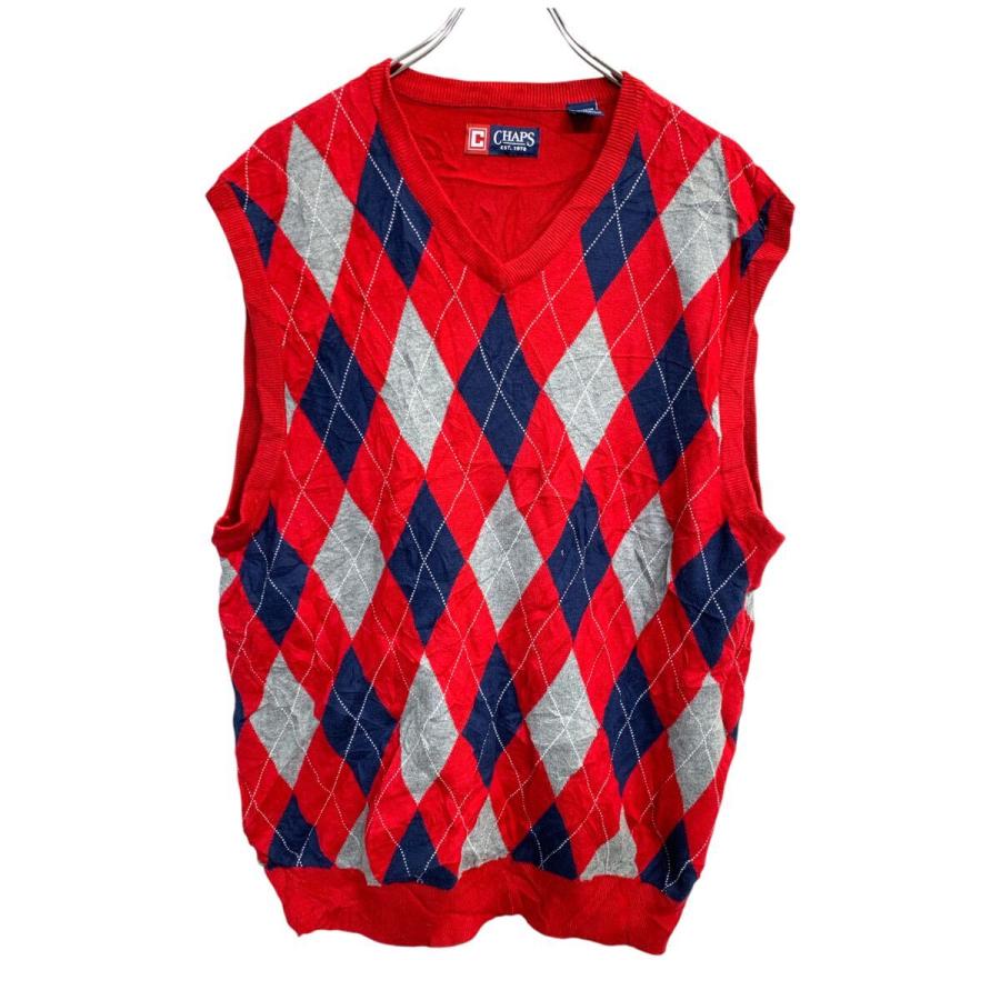 CHAPS ニットベスト XLサイズ チャップス レッド アーガイル柄