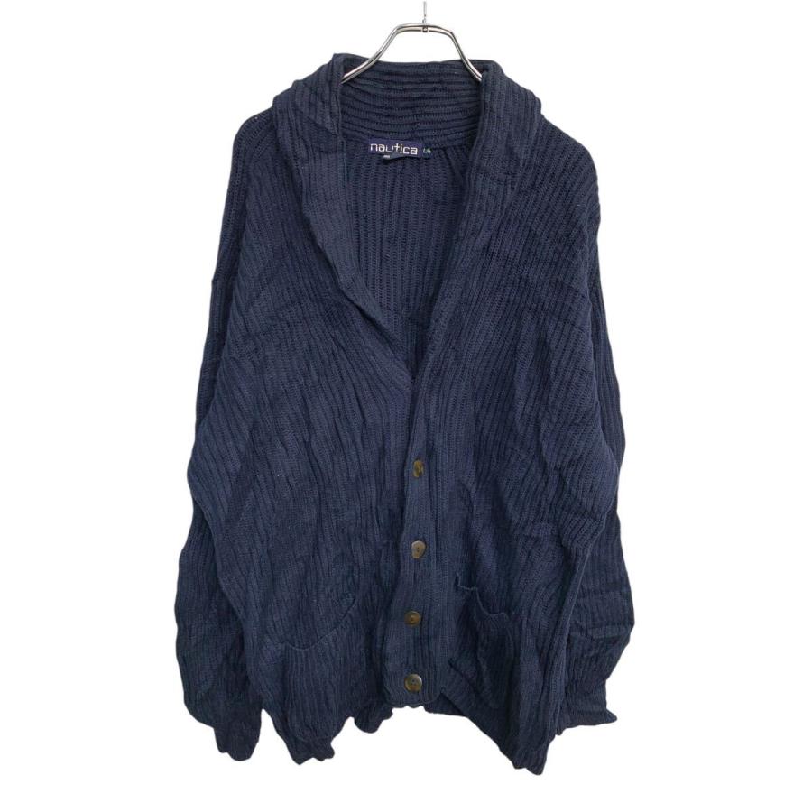 NAUTICA ニット カーディガン Lサイズ ノーティカ ネイビー コットン 