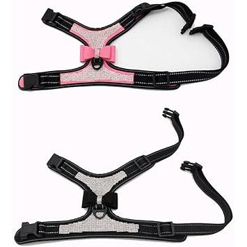 FUNAT ラインストーン付き反射犬用ハーネス， かわいいキラキラしたネクタイ犬のハーネス犬の鎖，(ピンク) 