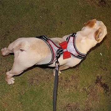 FUNAT ラインストーン付き反射犬用ハーネス， かわいいキラキラしたネクタイ犬のハーネス犬の鎖，(ピンク) 