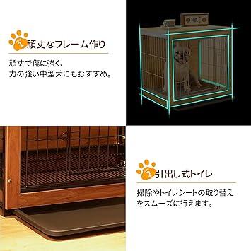 Yumcute 犬用ゲージ 木製 ドッグケージ 犬ケージ 屋根付き 引き出しトレイ付 ペット用ケージ キャスター インテリアウッディサークル 室内飼い インテリアウッディサークル