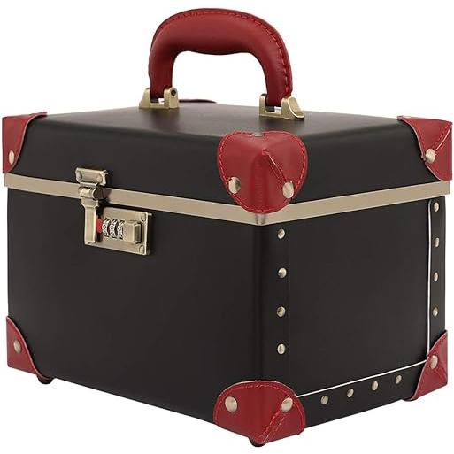 urecity ポータブルメイクアップトレインケース コスメティックオーガナイザーケース レザー収納ボックス(ブラック&レッド