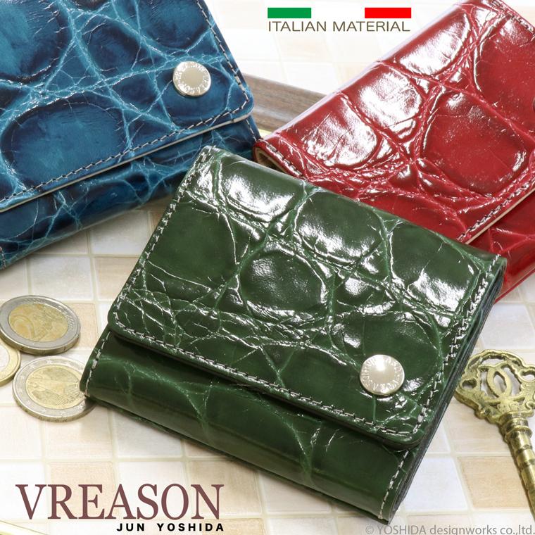 【 三つ折り財布 】  折り財布 折財布 レディース 財布 サイフ 三つ折り ミニ 日本製 本革 クロコ ワニ レザー ミニ 小さい 小さな 牛革 革 VREASON ヴレアゾン | VREASON