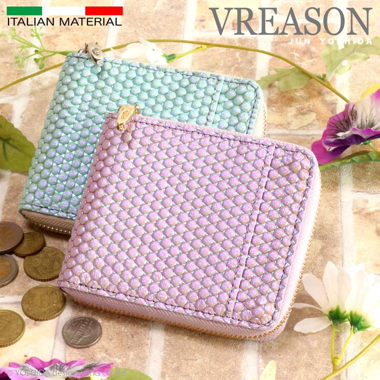 【 ラウンド ギャルソン 折り財布 】 レディース サイフ 二つ折り 財布 ミニ 日本製 本革 ブランカ 水玉 レザー 牛革 革 コンパクト 便利な VREASON ヴレアゾン | VREASON