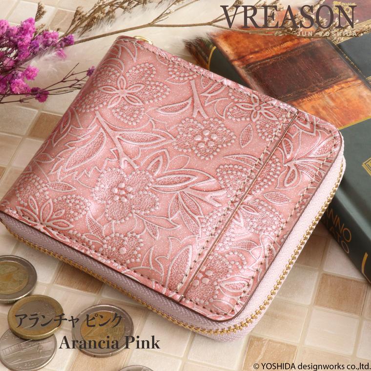 【 ラウンド ギャルソン 折り財布 】 レディース サイフ 二つ折り 財布 ミニ 日本製 本革 アネモネ 花柄 レザー 牛革 革 コンパクト 便利な VREASON ヴレアゾン | VREASON | 09