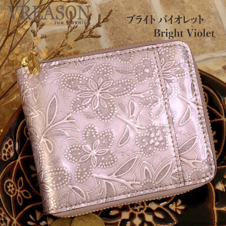 【 ラウンド ギャルソン 折り財布 】 レディース サイフ 二つ折り 財布 ミニ 日本製 本革 アネモネ 花柄 レザー 牛革 革 コンパクト 便利な VREASON ヴレアゾン | VREASON | 10