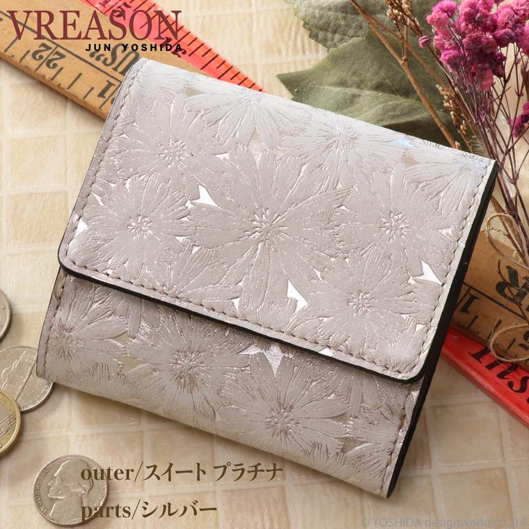 VREASON 二つ折り財布 ボックス 日本製 本革 デイジー 花柄 VREASON 二つ折り財布 ボックス 日本製 本革 デイジー 花柄