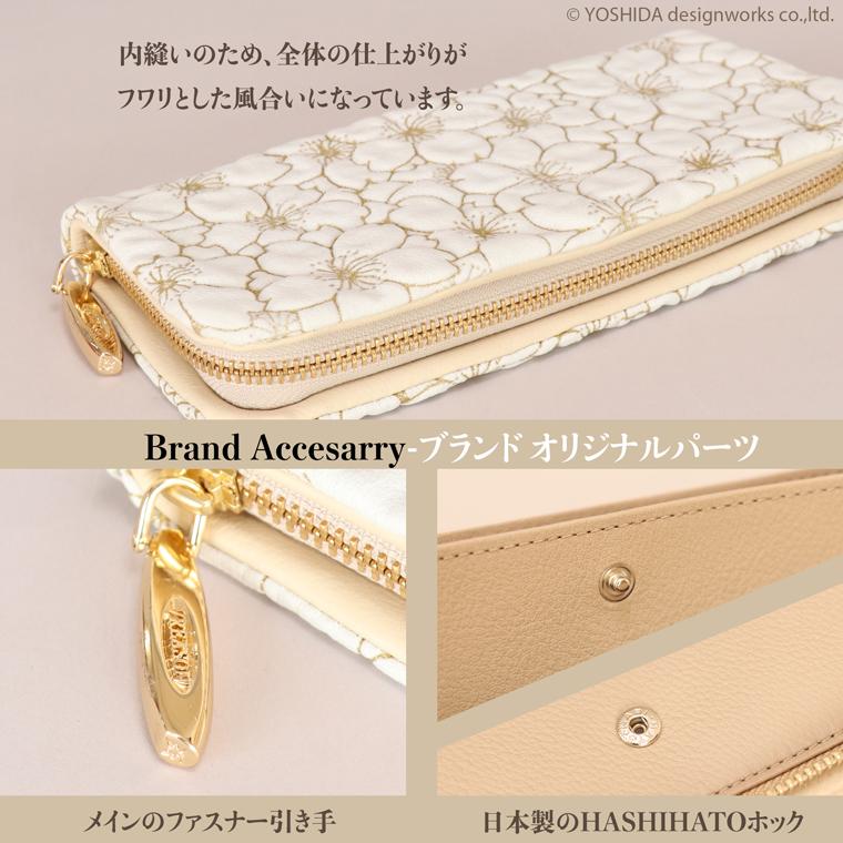 【 ラウンドファスナー 長財布 】 日本製 本革 サクラ 花柄 本革 財布 レディース レザー 牛革 財布 ソフトな 内縫い ゴールド シルバー VREASON ヴレアゾン | VREASON | 16
