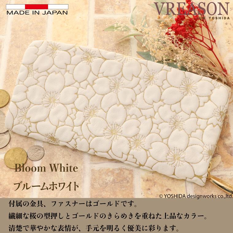 【 ラウンドファスナー 長財布 】 日本製 本革 サクラ 花柄 本革 財布 レディース レザー 牛革 財布 ソフトな 内縫い ゴールド シルバー VREASON ヴレアゾン | VREASON | 07
