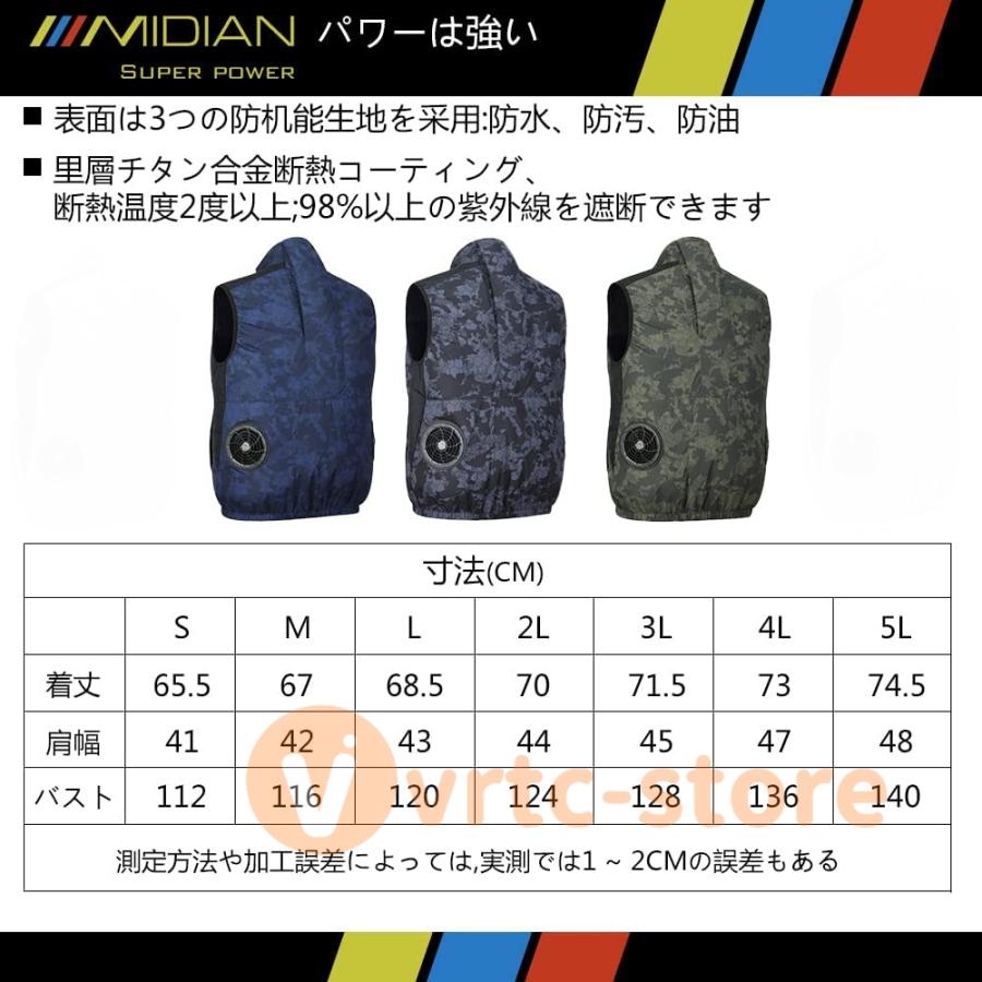 MIDIAN 空調作業服 2023 ベスト 空調作業服 空調ベスト 17V/19V ファン バッテリー 半袖 フルセット 熱中症対策 大風量 現場工事 釣り ゴルフ 男女通用｜vrtc-store｜07