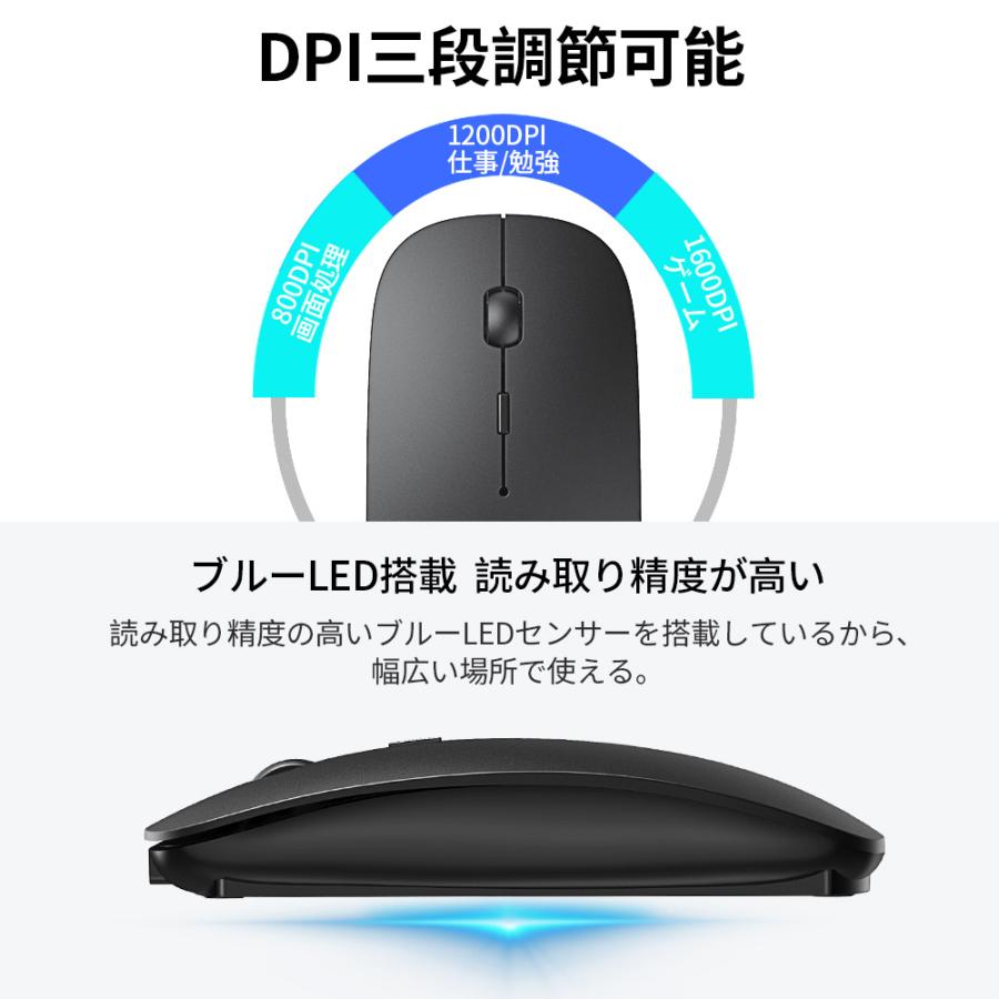 マウス ワイヤレスマウス 無線 充電式 Bluetooth5.0 LED 光学式 超薄型