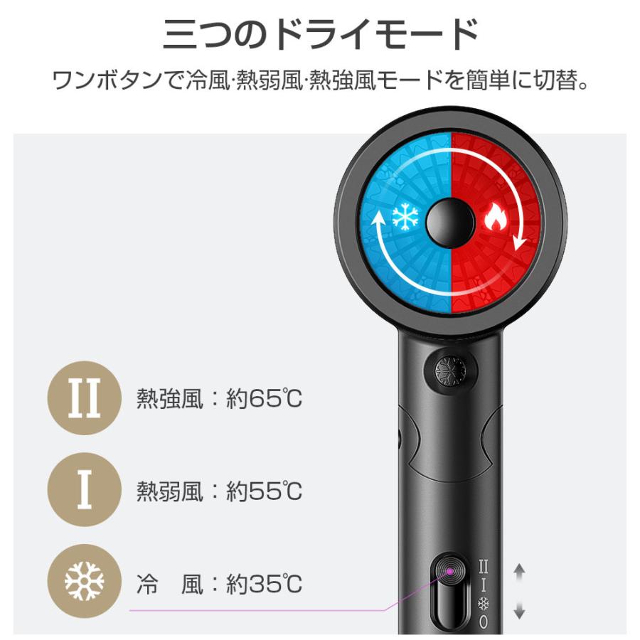 最新型 ドライヤー 大風量 温度調整 軽量 3段階調整 速乾 恒温 ヘアケア 折り畳み マイナスイオン PSE認証済 過熱防止(S-CF-01BK)｜vsana｜11