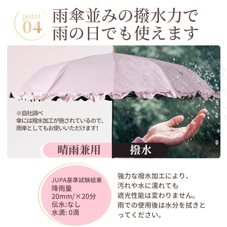 日傘 完全遮光 折りたたみ傘 フリル傘 100%UVカット 竹ハンドル 軽量