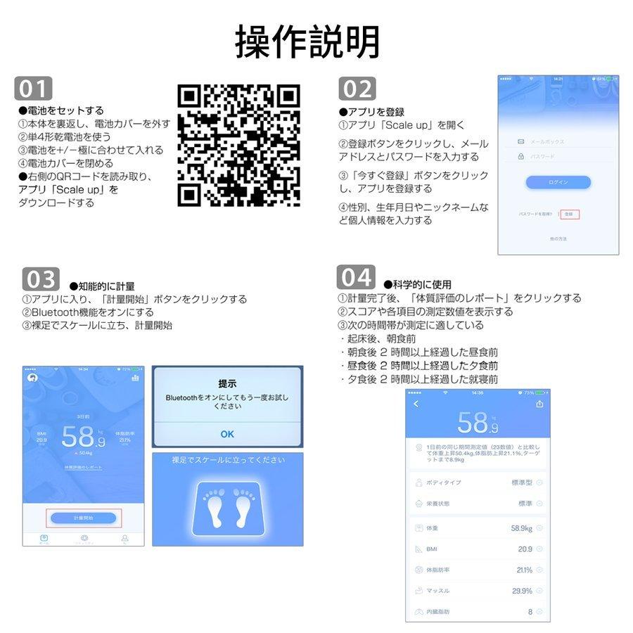体重計 体組成計 スマホ連動 体脂肪計 日本語説明書 高精度 体脂肪率