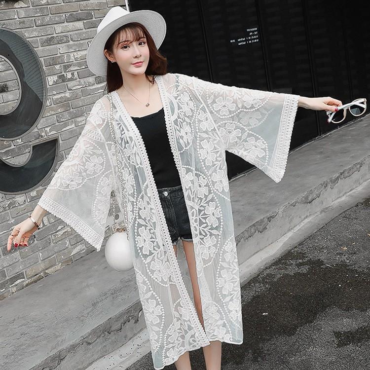 白 レース カーディガン 水着 羽織 ロング 夏 レディース レース 