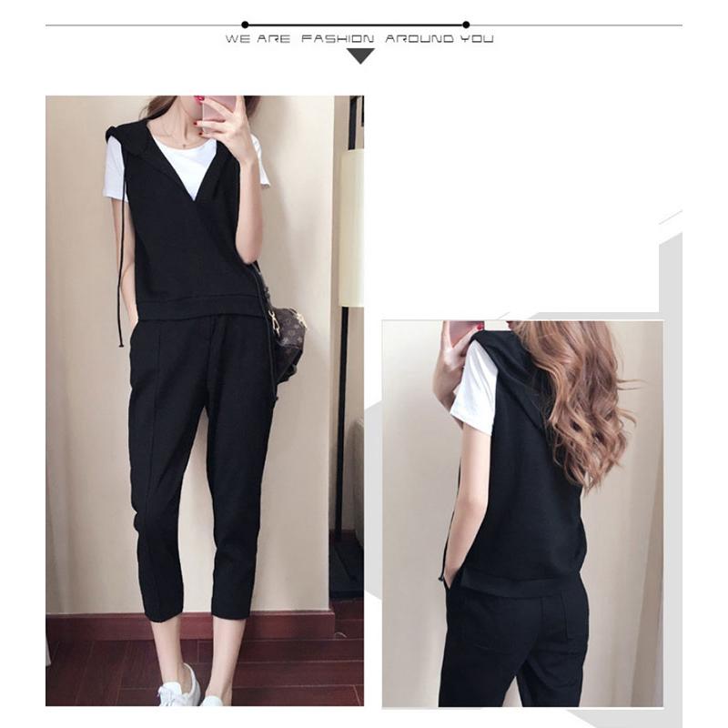 セットアップ レディース 3点セット フード付きベスト スポーツウェア 半袖tシャツ 七分丈パンツ 春夏 スウェットセット 部屋着 ジャージ