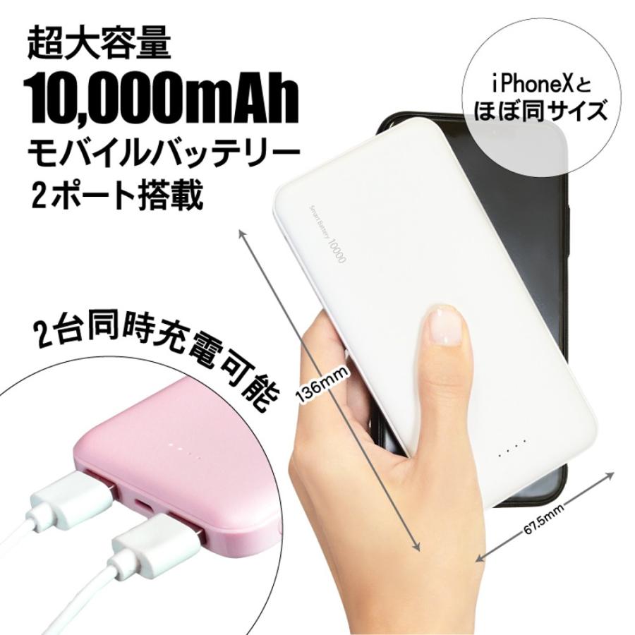 モバイルバッテリー 充電器 大容量 10000mAh 2台同時充電 軽量 小型 薄型 スマホ [ RIC-STYLE スマートバッテリー Large ブラック 2ポート ] 保護回路機能 | ブランド登録なし | 01
