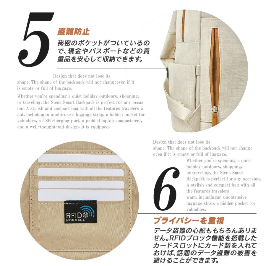 リュック メンズ レディース 通勤 通学 旅行 軽量 おしゃれ USB充電ポート付き 18L Nordace Siena Proクラシックバックパックの画像