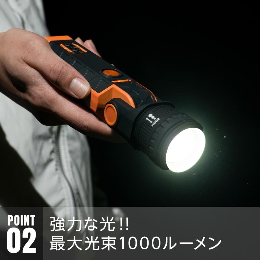 作業する方に最適】懐中電灯 LED ライト 強力 1000Lm 充電式 磁石 SOS
