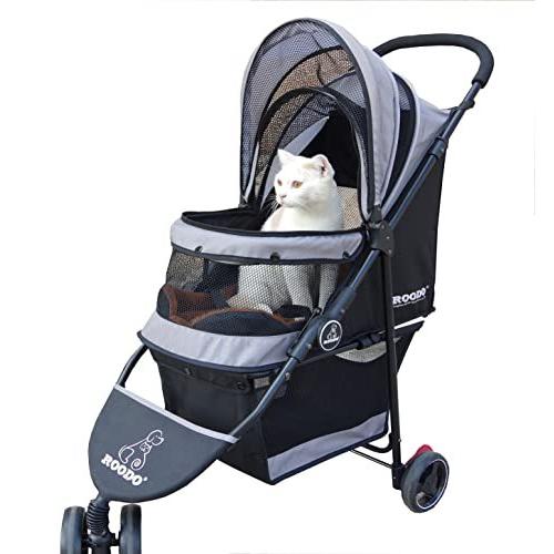 ROODOペット用ベビーカー 多機能ポータブル 3 輪ペットカート 折りたたみ ペット用バギー 耐荷重15Kg(グレー)