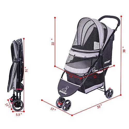 ROODOペット用ベビーカー 多機能ポータブル 3 輪ペットカート 折りたたみ ペット用バギー 耐荷重15Kg(グレー) 