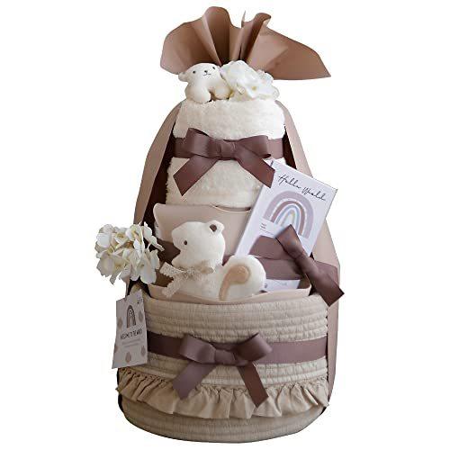 おむつケーキ　出産祝い くすみカラー オーガニック 日本製 男の子 女の子 ベビーギフト 100日 誕生日 春 夏 秋