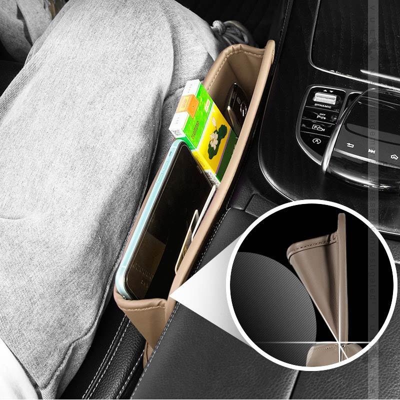 Vulcans 車用 隙間収納ポケット USBケーブル穴付き ベージュ 車載