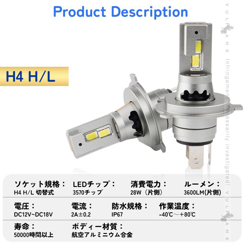 Vulcans LEDヘッドライト H1/H4 H/L/H7/HB3/HB4から選べる 瞬間起動 高