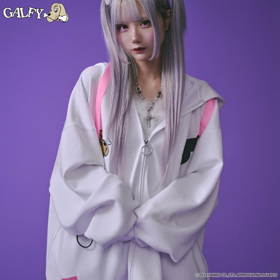 タグ付き【ガルフィー×クロミ】コラボ　大好きボンディング半袖パーカー　白　大きめ クロミ×GALFY(ガルフィー) みんな大好きボンディング半袖パーカー